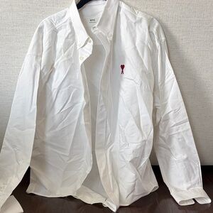 Ami White Button-Down Shirt with Red Heart Patch